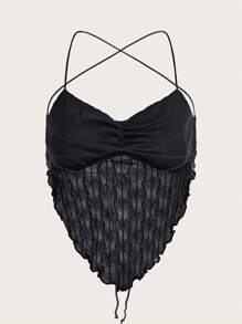 SHEIN ICON Lace Up Backless Hanky Hem Mesh Cami Top - Dark Grey - View 2