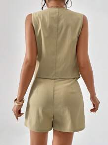 SHEIN Privé con botón delantero Blazer chaleco & Shorts - Albaricoque - Ver 2