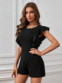 SHEIN Privé Butterfly Sleeve Romper Without Belt