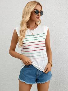 SHEIN Essnce Áo thun nữ Sọc Giải trí - trắng - Xem 5