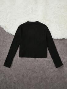 SHEIN Cô gái Tween Bản vá Gấu Đồ đan Ribbed Cổ giả Áo thun - màu đen - Xem 2