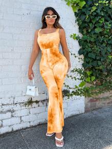 SHEIN SXY Nhuộm buộc Cắt ra Chân bùng Áo liền quần - trái cam - Xem 2