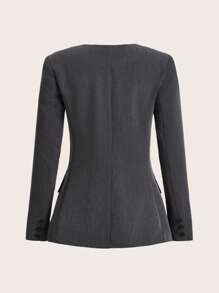 COSMINA Button Front Flap Detail Coat In Fall/Winter - Dark Grey - View 2