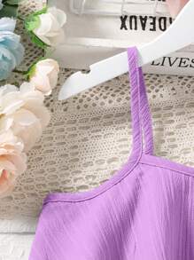 SHEIN cô gái mười hai Lớp viền Cami ngọn & Xếp li Quần ống rộng Bộ - Màu tím - Xem 4