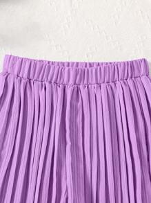 SHEIN cô gái mười hai Lớp viền Cami ngọn & Xếp li Quần ống rộng Bộ - Màu tím - Xem 5