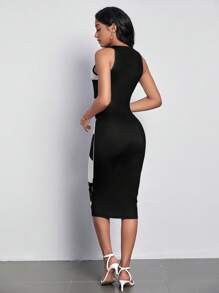 SHEIN Clasi Geo Print Bodycon Dress - Black and White - View 2