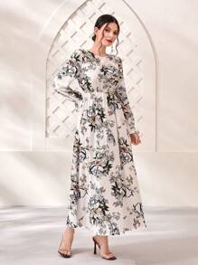 Mulvari Floral Print Flare Sleeve Dress Maxi Women Outfit Fall Cloth For Women