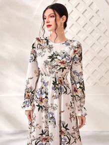Mulvari Floral Print Flare Sleeve Dress Maxi Women Outfit Fall Cloth For Women