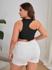 SHEIN ICON áo nữ kích thước lớn Bất đối xứng Chuỗi màu trơn Gợi cảm - màu đen - Xem 2