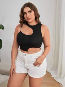 SHEIN ICON áo nữ kích thước lớn Bất đối xứng Chuỗi màu trơn Gợi cảm - màu đen - Xem 3