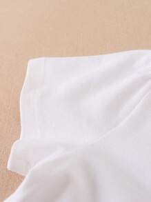 年轻女孩卡通贴片条纹装饰 Polo 衫 - 白色 - 查看 4