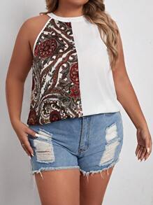 SHEIN Clasi Áo sơ mi Plus Size Nút Bộ lạc Boho - trắng - Xem 2