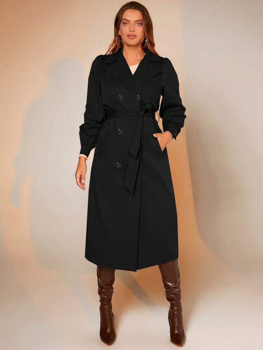 BizChic 雙排釦腰帶風衣外套工作服 - 黑色 - 查看 1