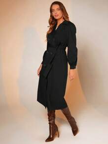 BizChic 雙排釦腰帶風衣外套工作服 - 黑色 - 查看 3