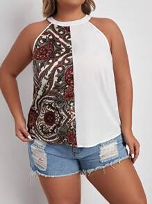 SHEIN Clasi Áo sơ mi Plus Size Nút Bộ lạc Boho - trắng - Xem 5