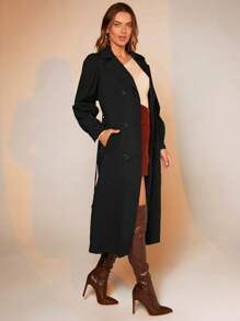 BizChic 雙排釦腰帶風衣外套工作服 - 黑色 - 查看 6