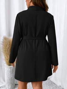 SHEIN Clasi Đầm Plus Size Thắt nút Xếp li Trọn gói màu trơn Giải trí - màu đen - Xem 2