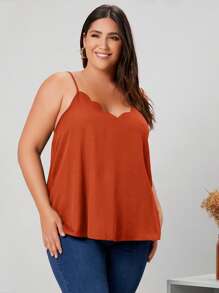 SHEIN LUNE Áo hai dây Plus Size Sò điệp màu trơn Giải trí - trái cam - Xem 2