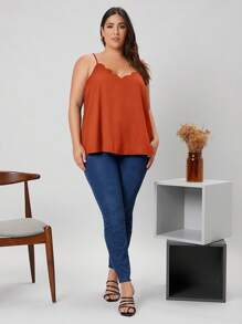 SHEIN LUNE Áo hai dây Plus Size Sò điệp màu trơn Giải trí - trái cam - Xem 4