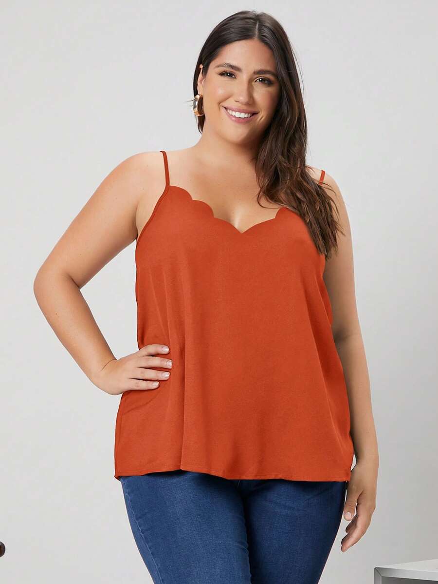 SHEIN LUNE Áo hai dây Plus Size Sò điệp màu trơn Giải trí - trái cam - Xem 1
