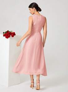 SHEIN Belle Solid Tie Front Bridesmaid Dress - Baby Pink - View 3