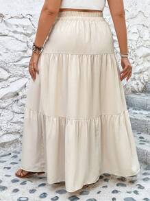 SHEIN VCAY Váy Plus Size Viên lá sen Nút phía trước màu trơn Giải trí - Màu be - Xem 2