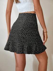 SHEIN VCAY Váy nữ Thắt nút Viên lá sen Trọn gói Chấm bi Giải trí - màu đen - Xem 6