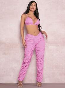 SHEIN SXY monocolore Top corto bretelle sottile & plissettato Pantaloni