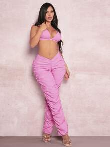 SHEIN SXY monocolore Top corto bretelle sottile & plissettato Pantaloni