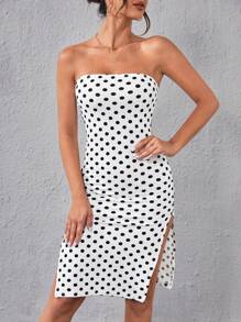 SHEIN Privé Đầm Tách cao Chấm bi Gợi cảm - Đen và trắng - Xem 5