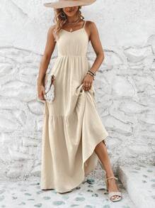 SHEIN VCAY Solid Ruffle Hem Cami Dress