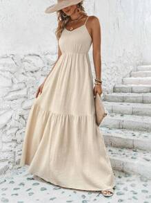 SHEIN VCAY Solid Ruffle Hem Cami Dress