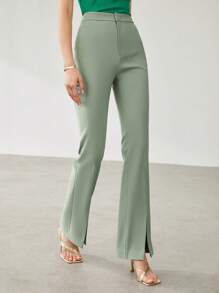 MOTF PREMIUM Quần xẻ trước ống loe - Màu xanh Bạc hà - Xem 4