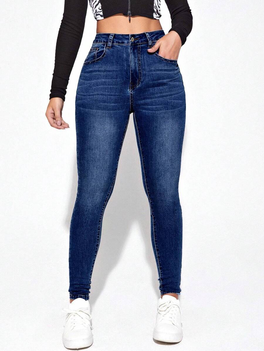 Jeanoix Túi nghiêng Quần jean ôm - Rửa trung bình - Xem 1