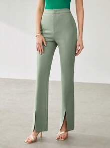 MOTF PREMIUM Quần xẻ trước ống loe - Màu xanh Bạc hà - Xem 5