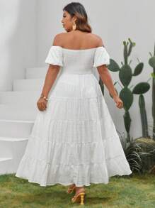 SHEIN VCAY Plus Off Shoulder Ruffle Hem Dress - White - View 2