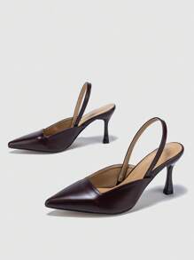 Women Chocolate Brown Pumps, Elegant Pyramid Slingback Pumps For Outdoor - Chocolate Brown - View 3