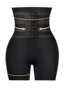 Plus High Waist Shapewear Shorts - Black - View 1