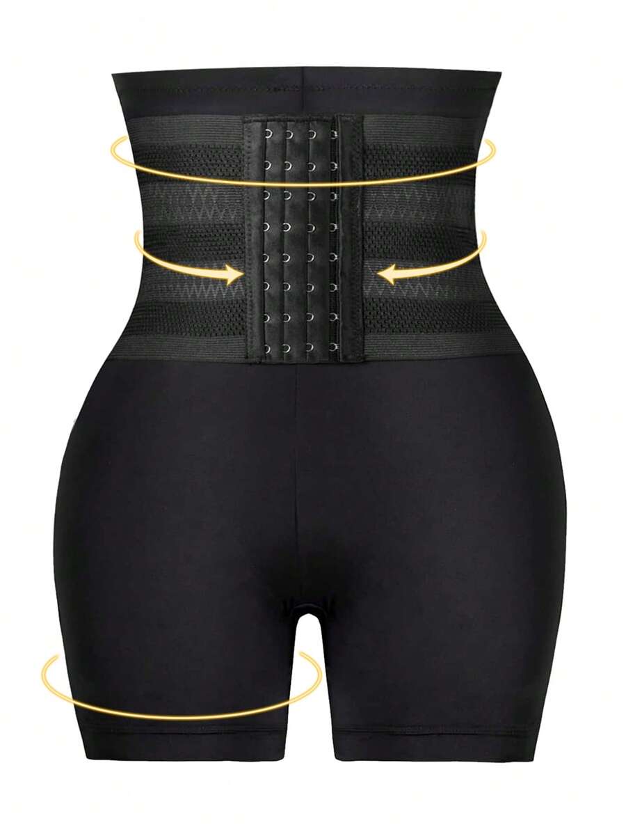 Plus High Waist Shapewear Shorts - Black - View 1