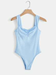 SHEIN EZwear Body de tirantes unicolor pecho con fruncido - Celeste - Ver 1