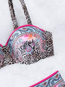 Swim Vcay Leopard & Paisley Print Bikini Set For Summer Beach - Multicolor - View 5