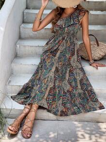 SHEIN Frenchy Đầm Viên lá sen Paisley Boho - Nhiều màu - Xem 1