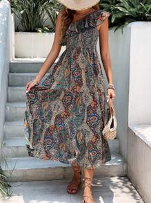 SHEIN Frenchy Đầm Viên lá sen Paisley Boho - Nhiều màu - Xem 4
