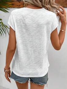 SHEIN Frenchy Áo thun nữ màu trơn Giải trí - trắng - Xem 2