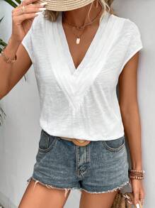 SHEIN Frenchy Áo thun nữ màu trơn Giải trí - trắng - Xem 4