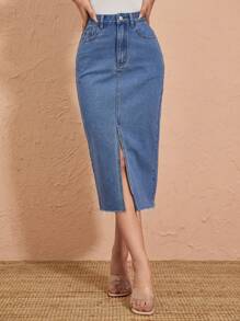 EMERY ROSE Split Hem Denim Skirt