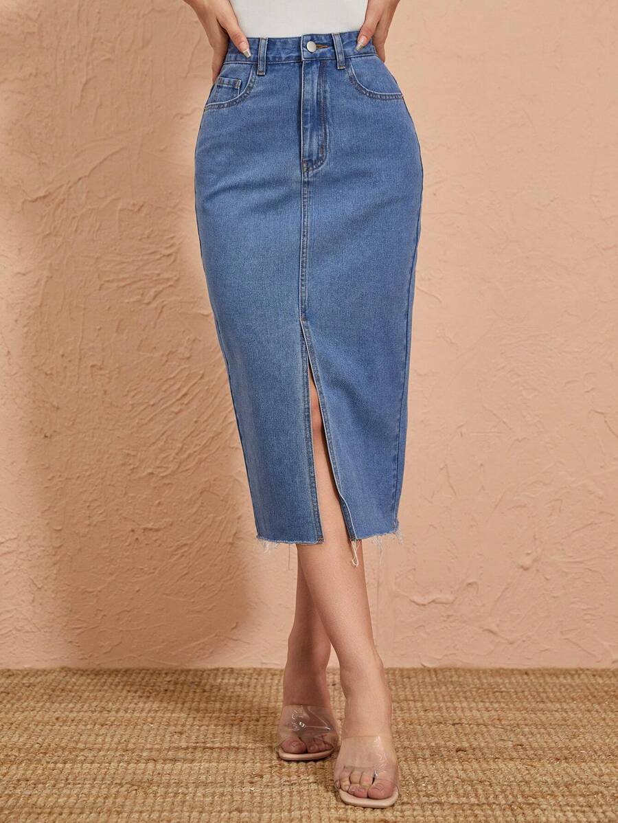 EMERY ROSE Split Hem Denim Skirt
