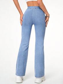 SHEIN EZwear 前口袋牛仔喇叭褲 - 中等水洗藍 - 查看 2