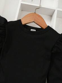 SHEIN ragazza giovane con bordo a volant Maglietta & con stampa grafica fiocco frontale Gonne & Cappello