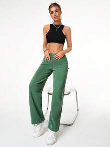 SHEIN ICON Jeans unicolor de pierna ancha - Verde - Ver 6